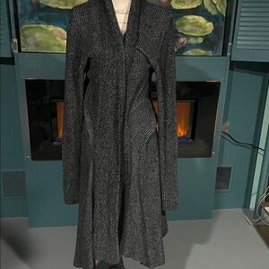 CAbi Black and White Textured long tailored cardigan